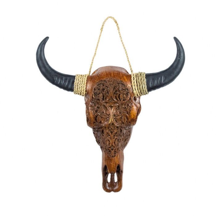 Brown Carved Resin Buffalo Skull