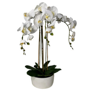 Faux White Orchid In Pot