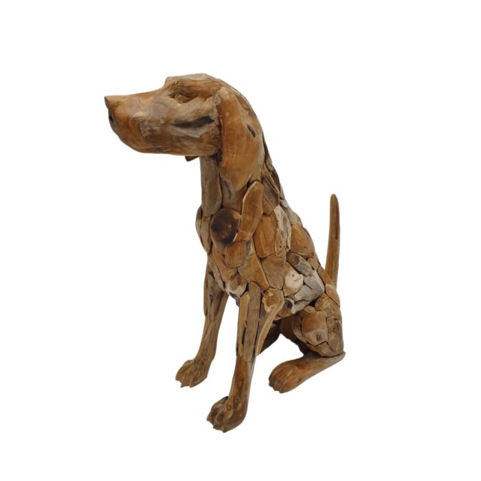 Carved Teak Sitting Dog Carved Teak Sitting Dog