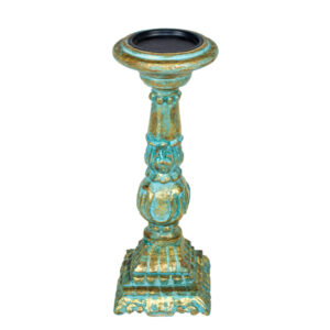 Green Wooden Lea Pillar Candle Stand