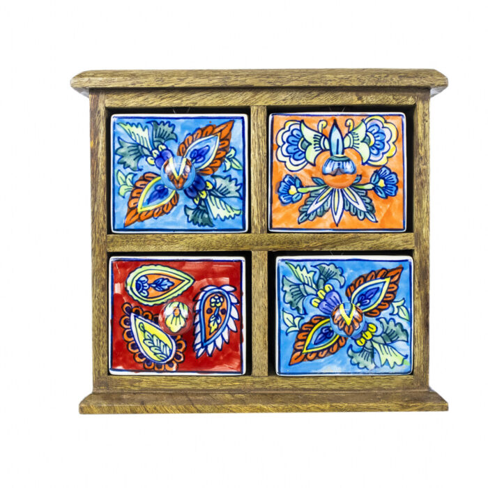 Colorful Ceramic and Wood Spice Drawer Box