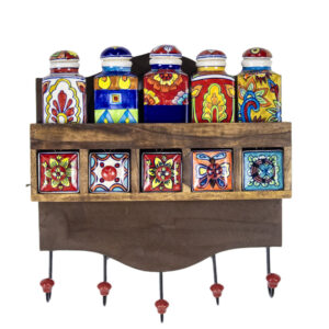 Colorful Ceramic and Wood Spice Drawer Box