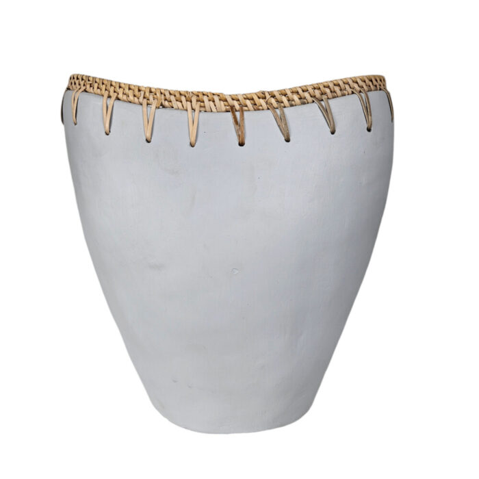 Ariana-Grey-Medium-Terra-and-Rattan-Vase-Front.jpg White accent vase for home
