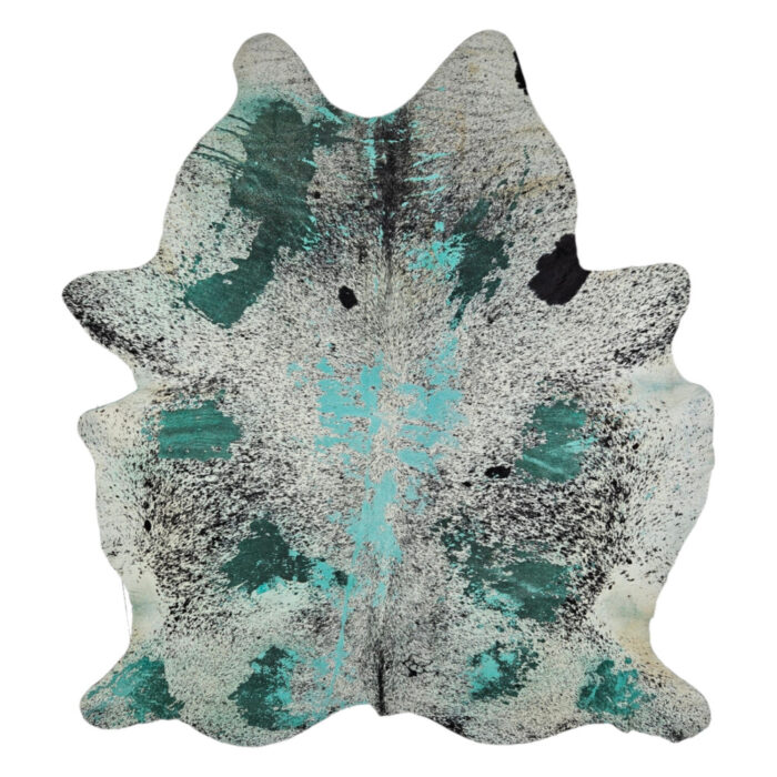 Black-And-Blue-Genuine-Hide-Rug.jpg Exotic Green And White Genuine Cow Hide Rug