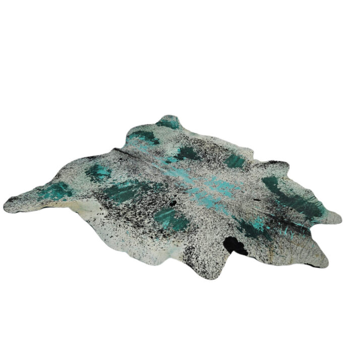 Black-And-Blue-Genuine-Hide-Rug-Side.jpg Exotic Green And White Genuine Cow Hide Rug