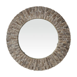 Round Blocked Teak Wall Mirror
