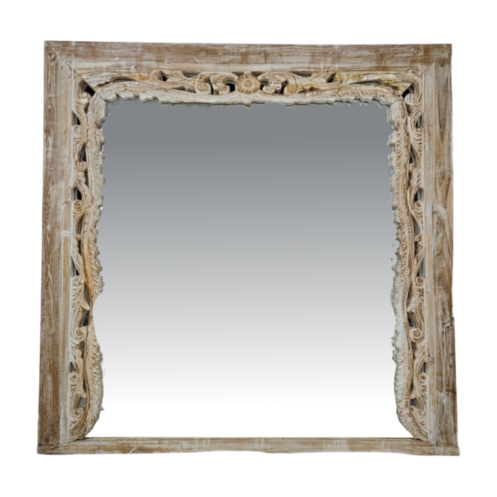 Caved Wooden Wall Floral Mirror