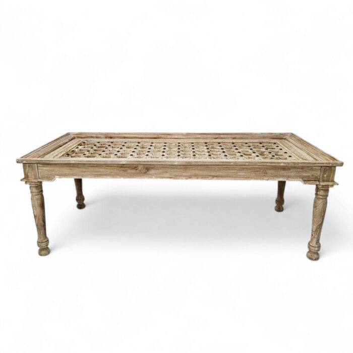 Teak Carved Geometric Dining Table Teak Carved Geometric Dining Table