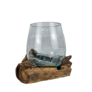 Abstract Glass Bowl On Wood Stand