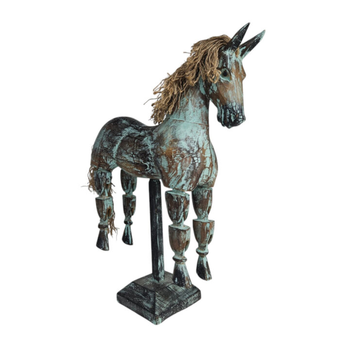 Golex-Horse-On-Stand-Main.jpg Green Wooden Horse Rustic Home Accent