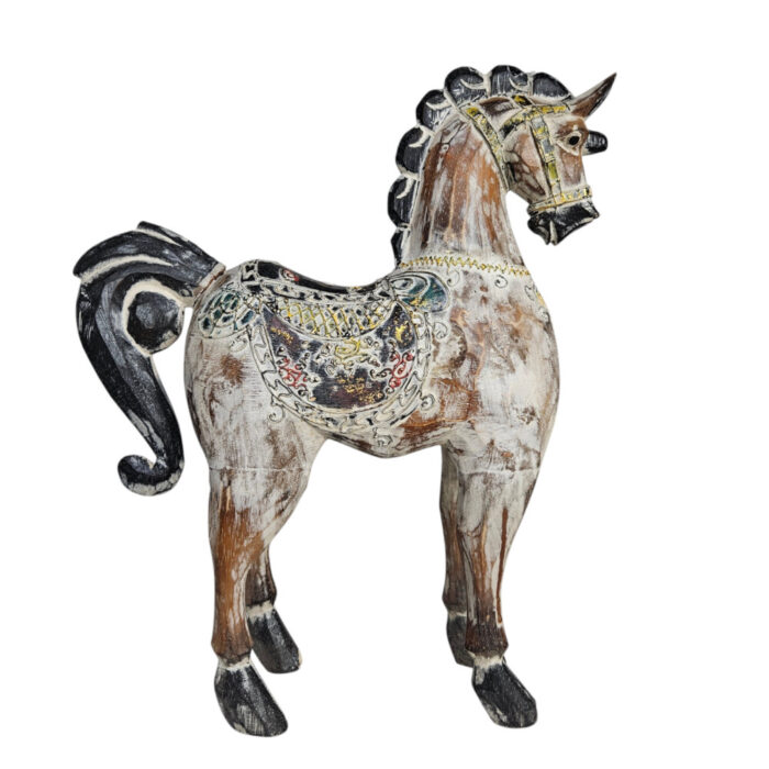 Horse-Cina-40cm-Side.jpg White Wash Wooden Horse Decor