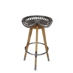 Tractor Grey Metal and Wood Bar Stool
