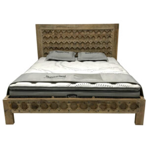 Wooden Geometric Carved Bed - Queen XL