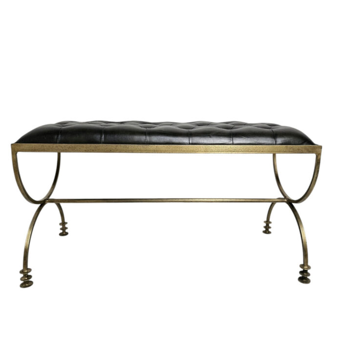 Leather-And-Steel-Ottoman-Bench-Front.jpg Metal base leather bench