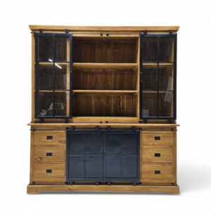 Barn-style sliding door cabinet