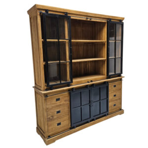 Barn-style sliding door cabinet