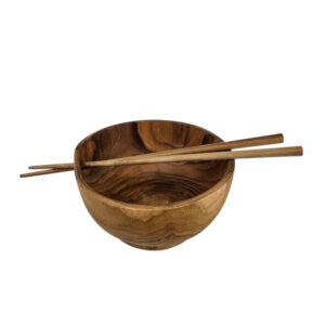 Burmese Teak Bowl And Chopsticks Set
