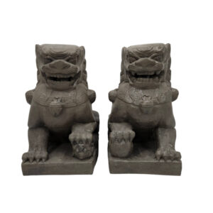 Stone-look temple lions