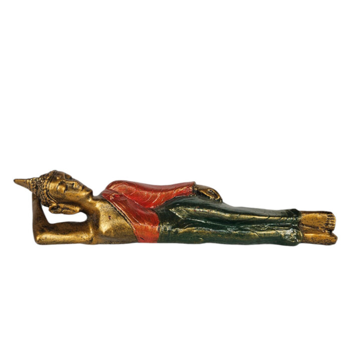 Thai-Resin-Buddha-Resting-Orange-Green-Gold-Left.jpg Resin Resting Thai Buddha Gold And Green