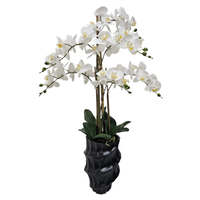 White-Faux-Orchid-Black-Pot.jpg Artificial white orchid plant