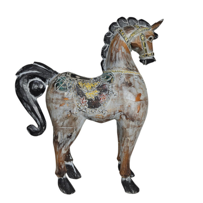 Wooden-Carved-Cina-Horse-Blue-Wash-40cm-Side.jpg Carved White Wooden Horse Accent