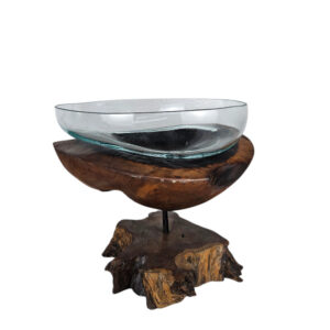 Abstract Glass Fruit Bowl On Wood Stand
