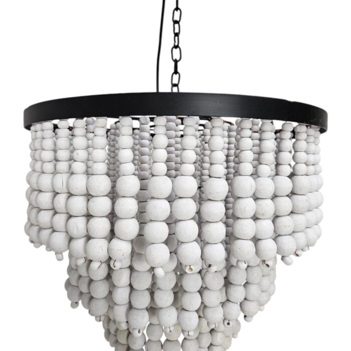 White Wooden Beads Ceiling Chandelier