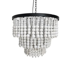 White Wooden Beads Ceiling Chandelier