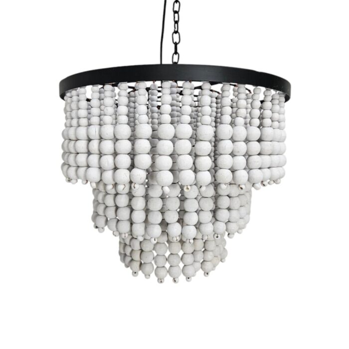 White Wooden Beads Ceiling Chandelier