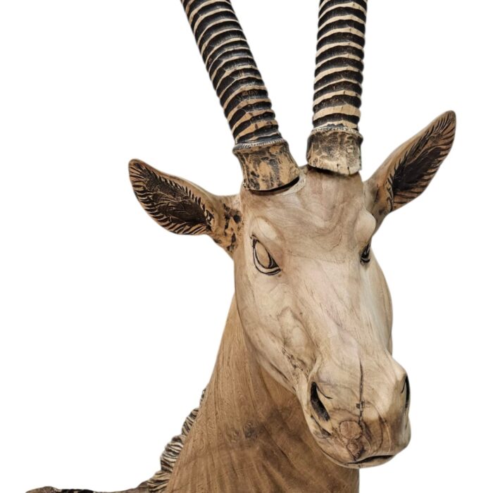 Carved Sable Antelope Close Head Teak Teak Sable Resting Sculpture/Bench