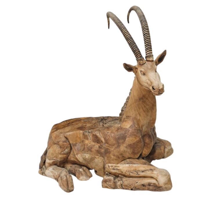 Carved Sable Antelope Front Side Teak Teak Sable Resting Sculpture/Bench