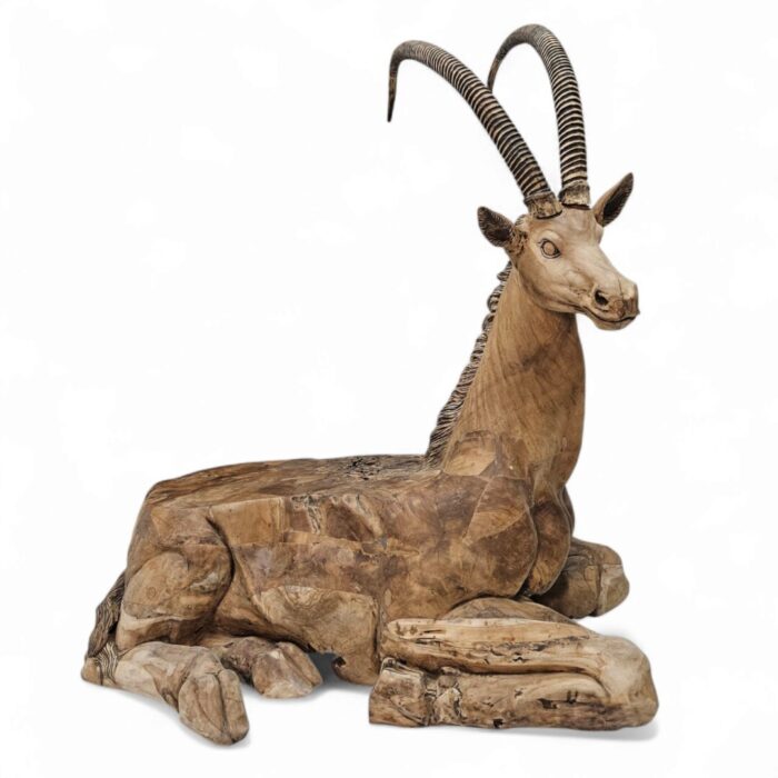 Carved Sable Antelope Teak Main Teak Sable Resting Sculpture/Bench