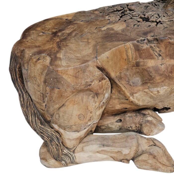 Carved Sable Antelope Teak Main Back Teak Sable Resting Sculpture/Bench
