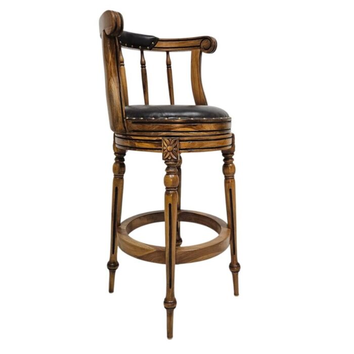 Teak And Leather Classical Bar Chair_1 Teak And Leather Classical Bar Chair_1