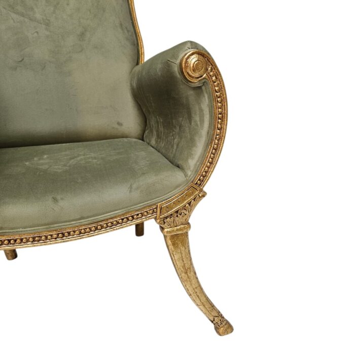 French carved occasional chair close up left front French Inspired Occasional Chair