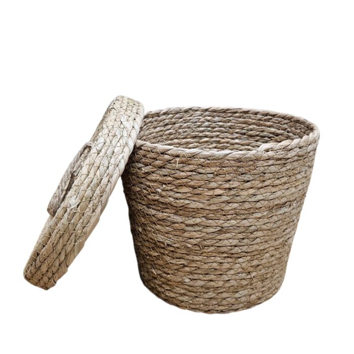 Natural Basket With Lid 26 x 22 cm Main Open Decorative Basket With Lid