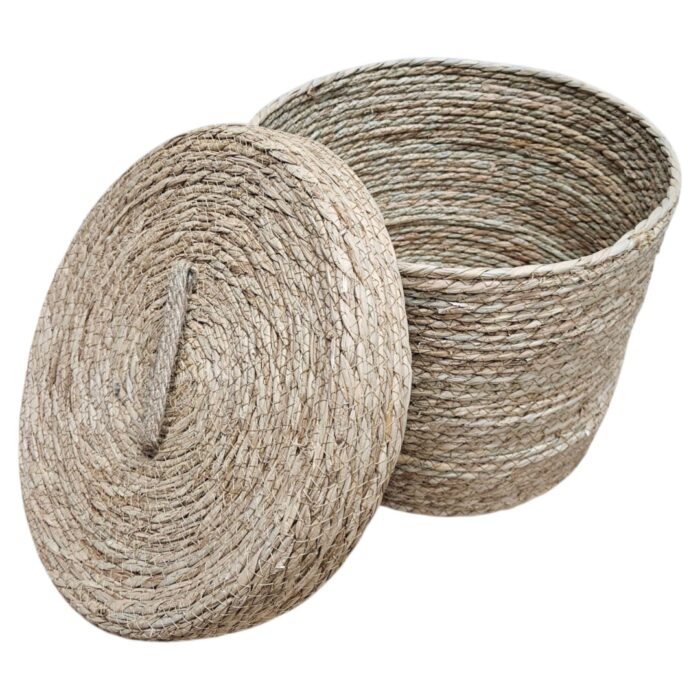 Natural Basket With Lid 36 x 27 cm Open Top Decorative Basket With Lid