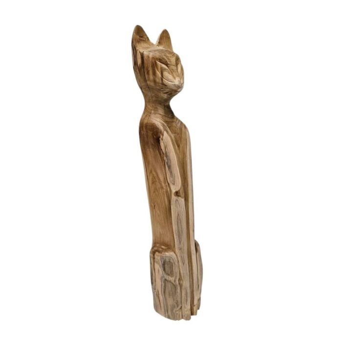 Teak Siamese Cat Sculpture