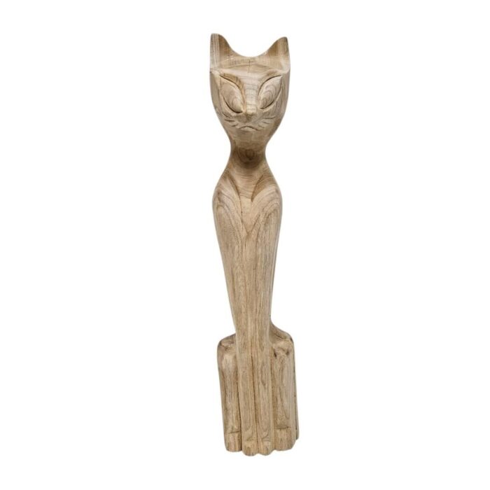 Teak Siamese Cat Sculpture