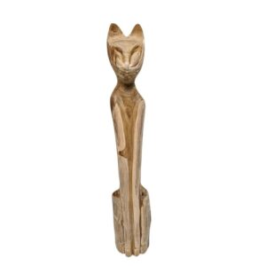 Teak Siamese Cat Sculpture
