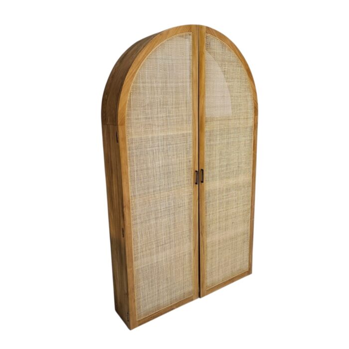Aria Concealed Desk Side Closed Side Concealed Teak And Rattan Desk