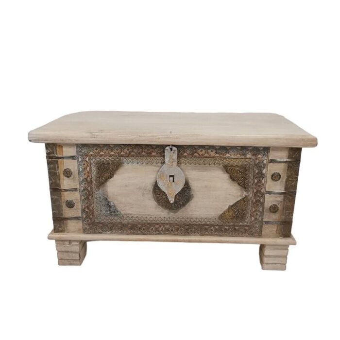 Cream Wooden Mirai Brass Storage Trunk
