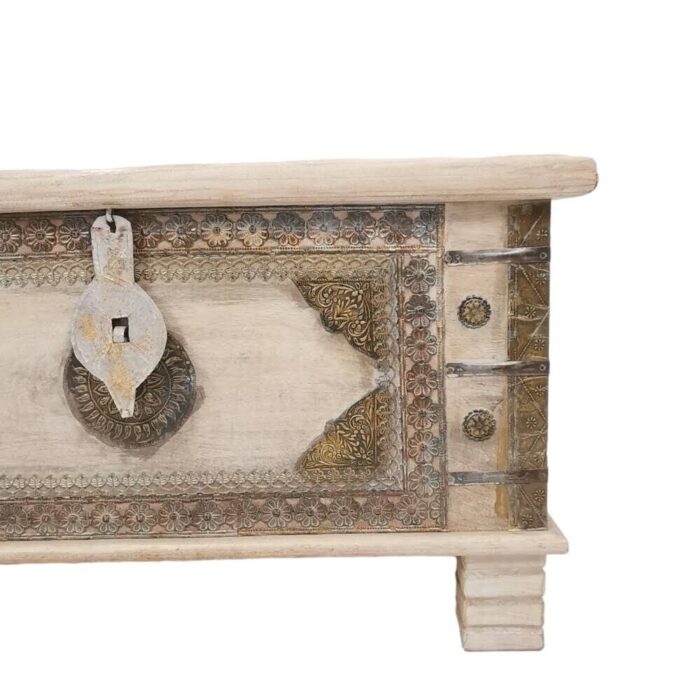 Cream Wooden Mirai Brass Storage Trunk_2