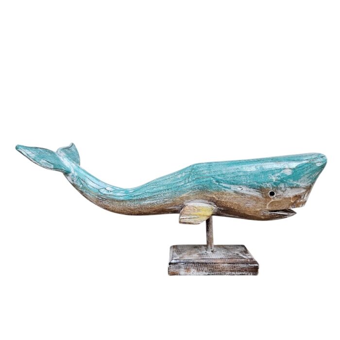 Carved WOoden Whale On Stand WET4510A Decorative Wooden Whale 50cm