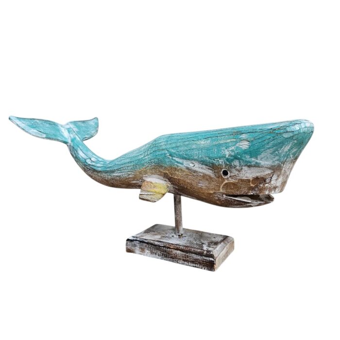 Carved WOoden Whale On Stand WET4510A Side Carved WOoden Whale On Stand WET4510A Side