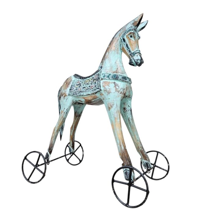 Carved Wooden Horse On Wheels
