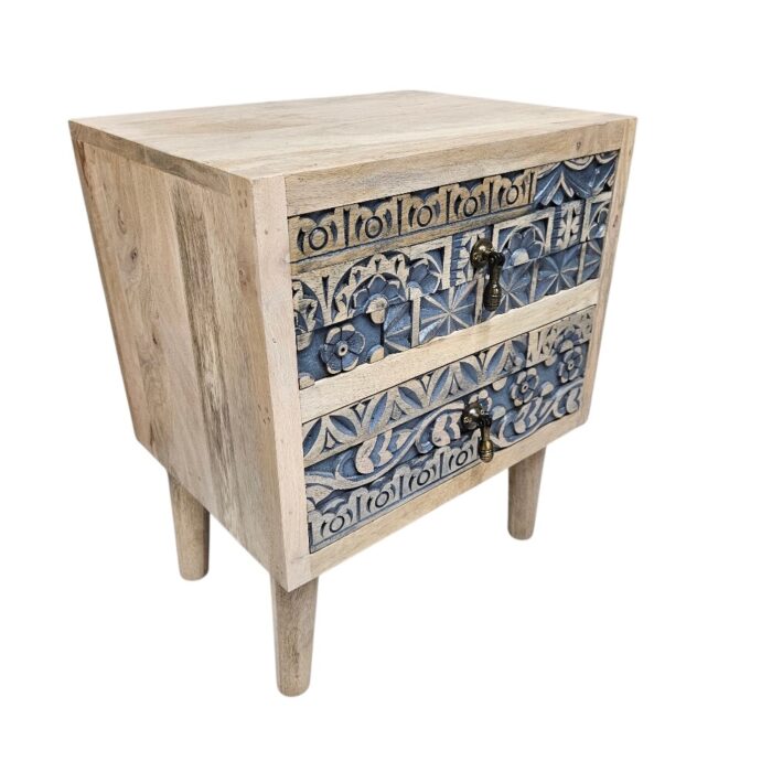 Lazuli Carved Bedside Pedestal Side KMF22086 Lazuli Carved Bedside Pedestal Side KMF22086