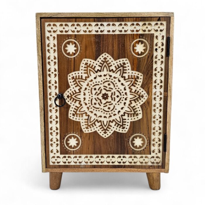 Mandala Carved Bedside Pedestal KMF22150A Main Mandala Bedside Pedestal