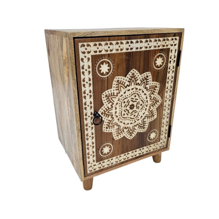 Mandala Carved Bedside Pedestal KMF37004 Side Mandala Bedside Pedestal