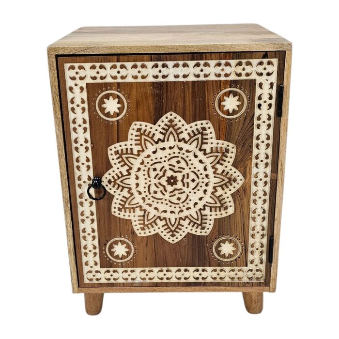 Mandala Carved Bedside Pedestal KMF22150A Top Mandala Bedside Pedestal